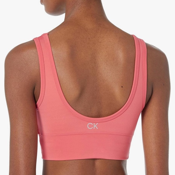 CALVIN KLEIN PERFORMANCE SHIRRED LONG LINE BRA TOP WOMEN REMOVABLE CUPS PINK M - Picture 2 of 9